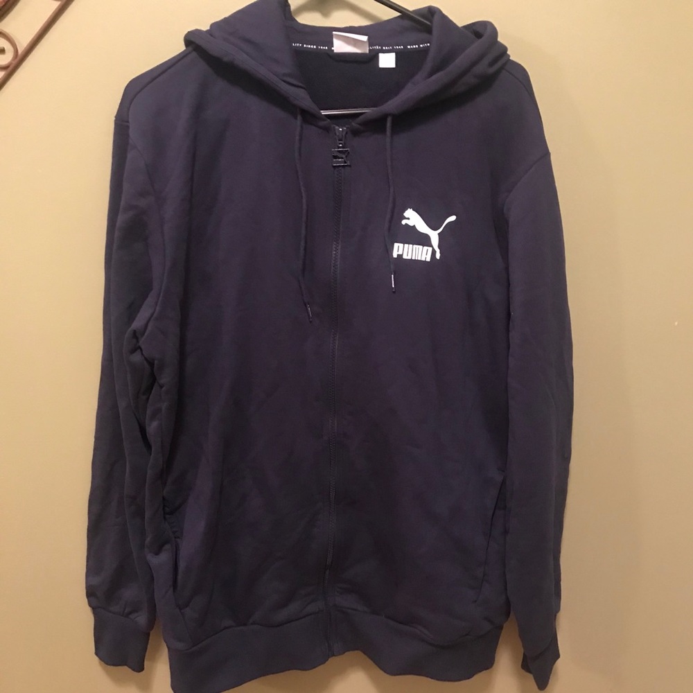 PUMA LOGO Blue Zipper Hoodie Sz Large